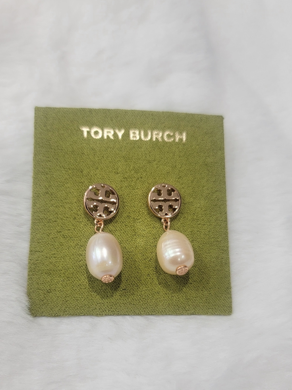 Tory Burch Gold Pearl Drop Earrings - Cream Pearls